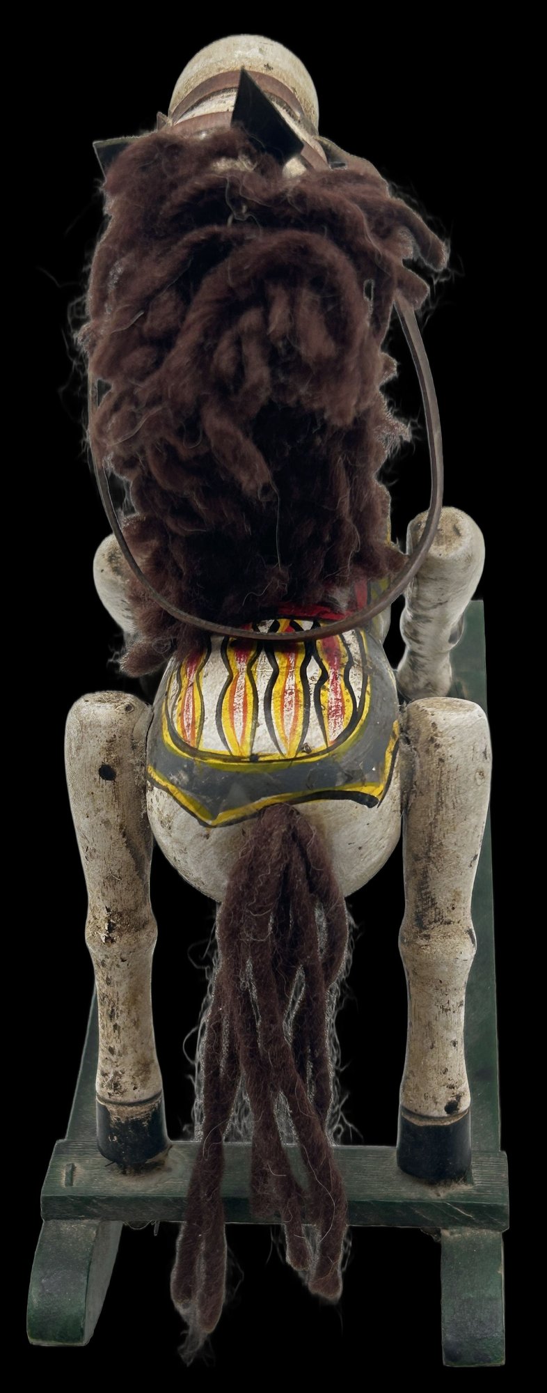 260211-16 Folk Art Hand-Carved & Painted Wooden Rocking Horse