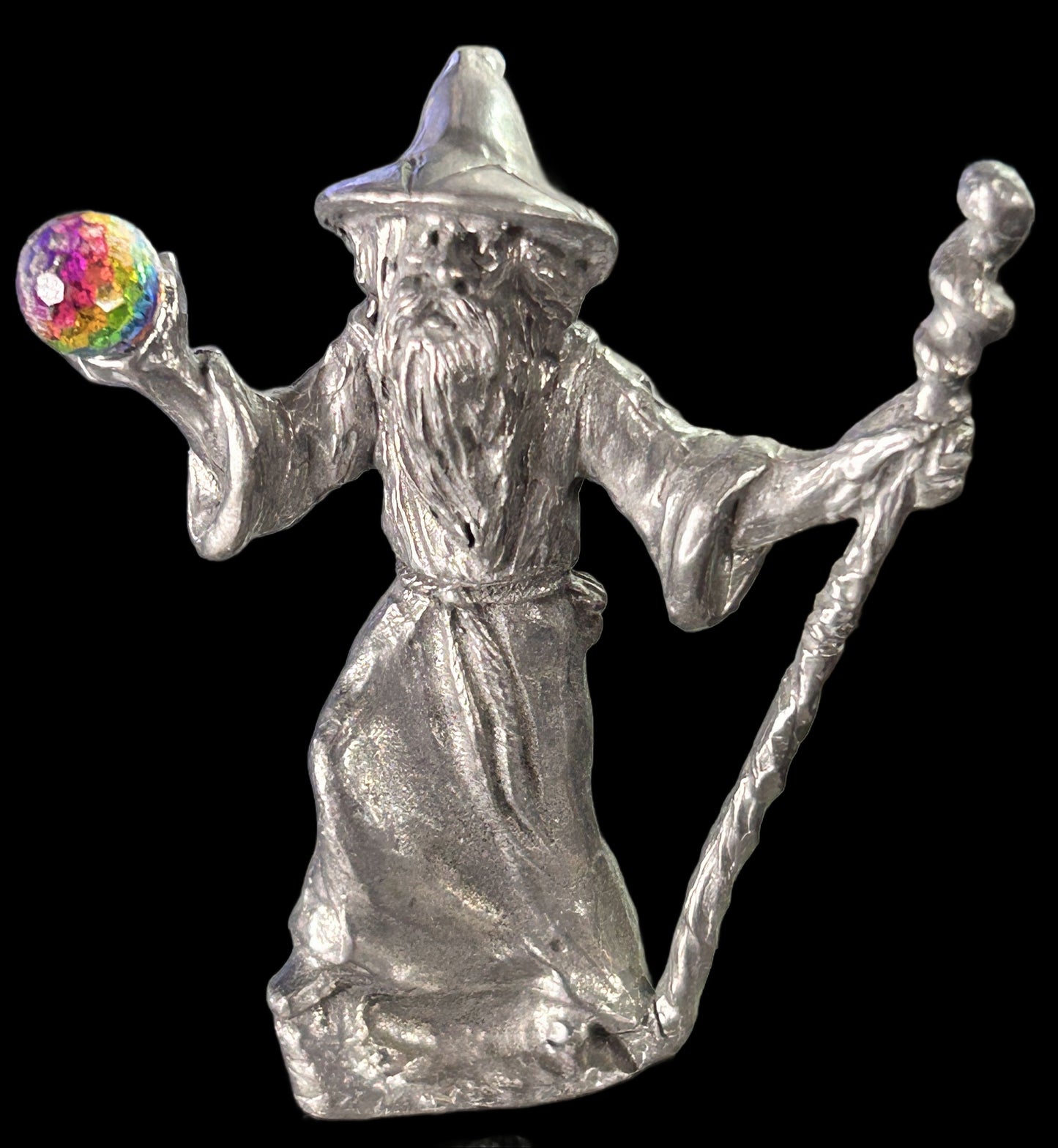 250514-18 SCM W2 Pewter Wizard Holding Crystal Ball & Staff, 2.5"H