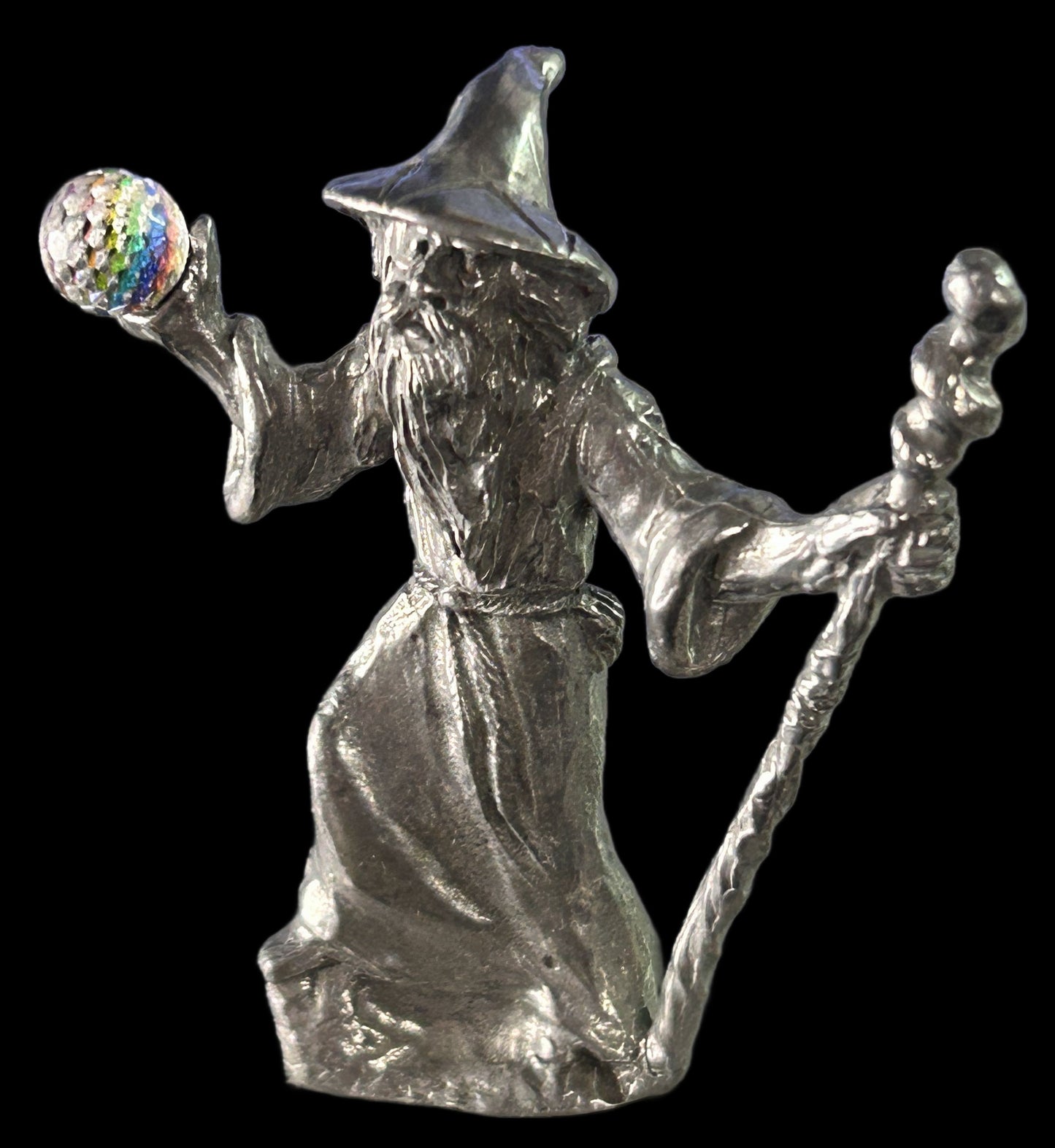 250514-18 SCM W2 Pewter Wizard Holding Crystal Ball & Staff, 2.5"H