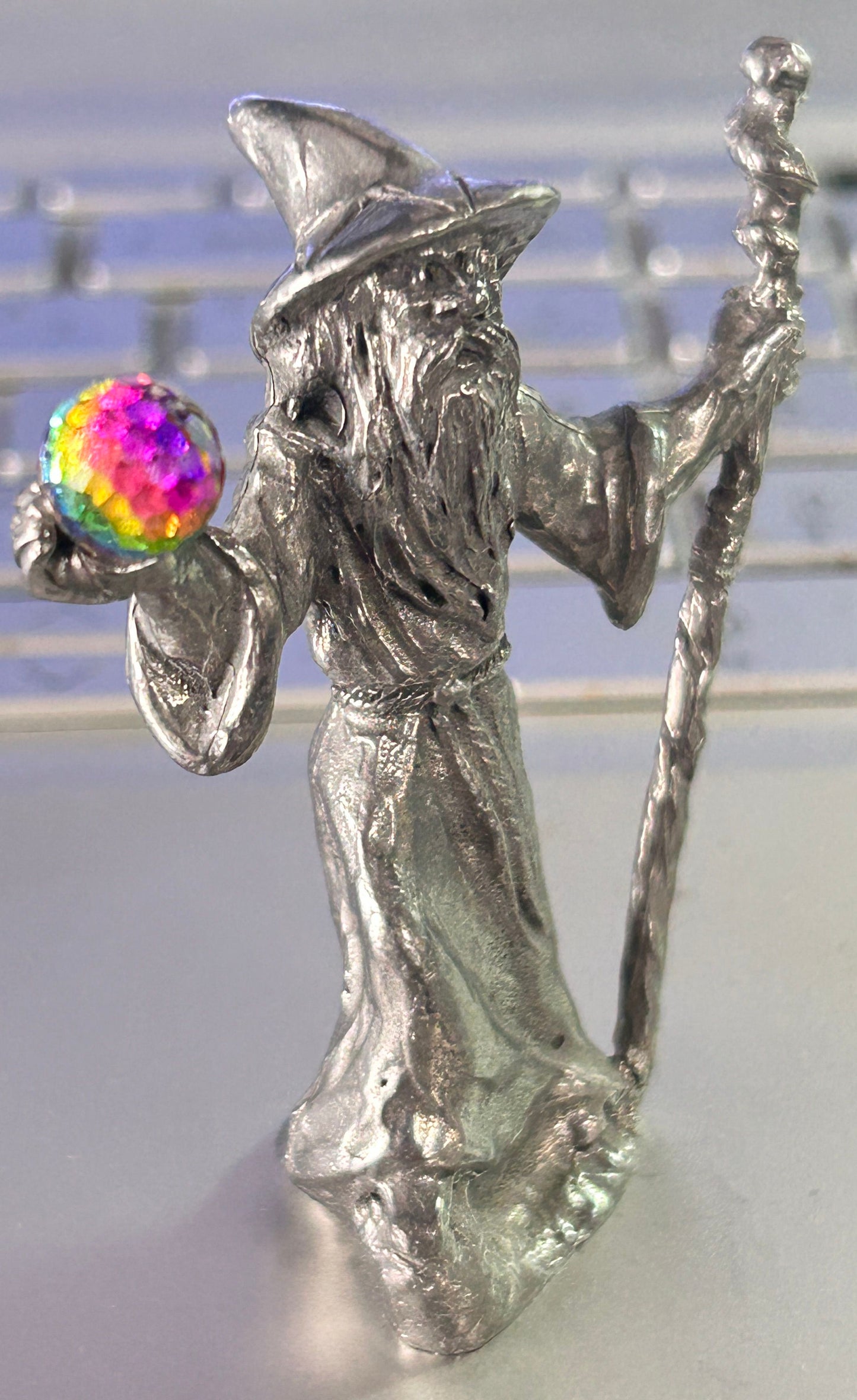 250514-18 SCM W2 Pewter Wizard Holding Crystal Ball & Staff, 2.5"H