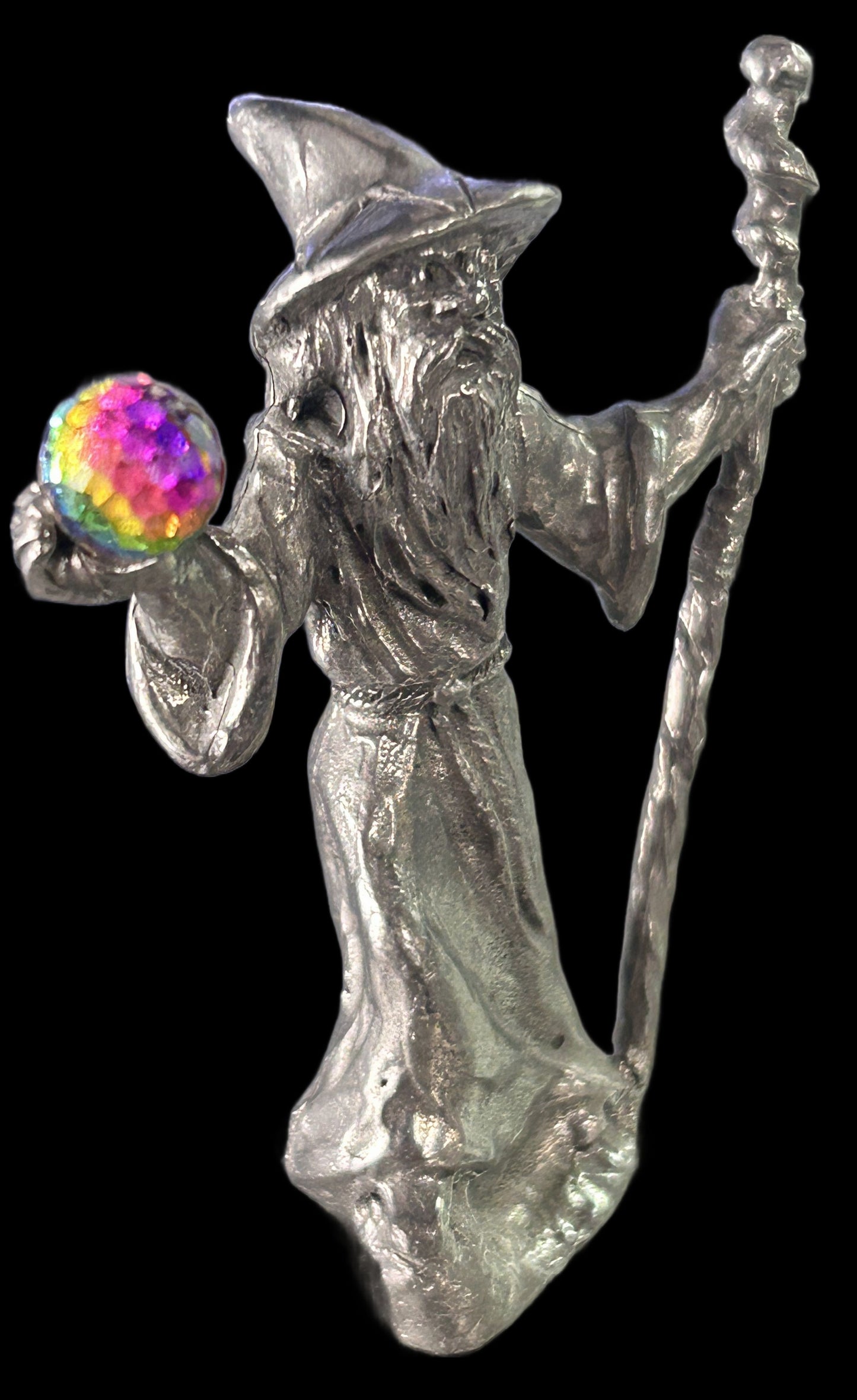 250514-18 SCM W2 Pewter Wizard Holding Crystal Ball & Staff, 2.5"H