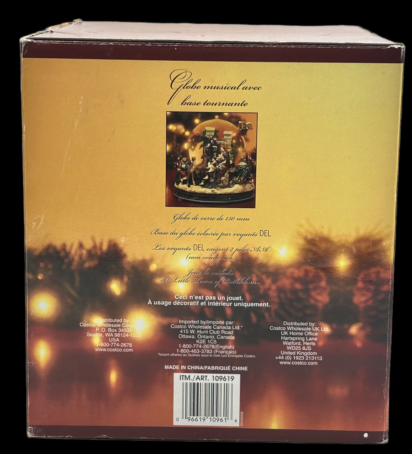 250514-19 Kirkland Signature Christmas Musical Nativity Snow Globe