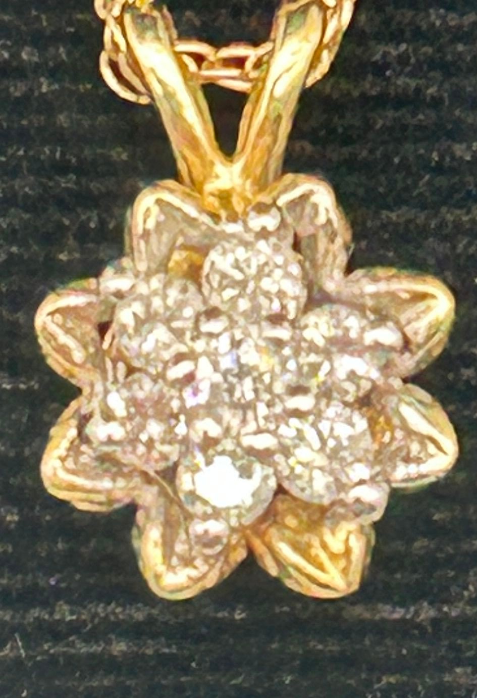 260625-2 14k Diamond Cluster Pendant on 18" Chain