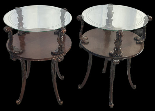 260610-1 Pair Victorian Style RD Mahogany End Tables
