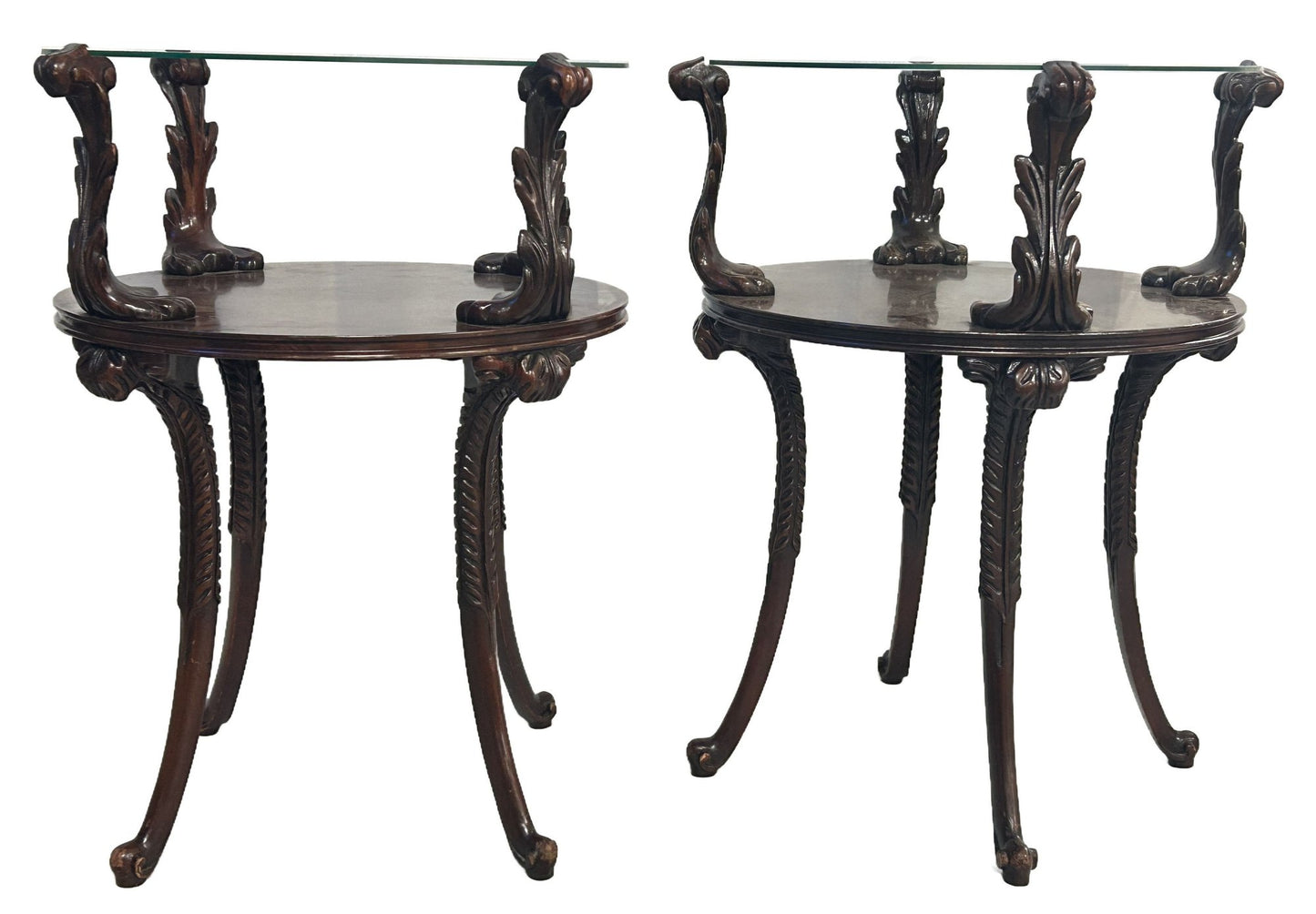 260610-1 Pair Victorian Style RD Mahogany End Tables