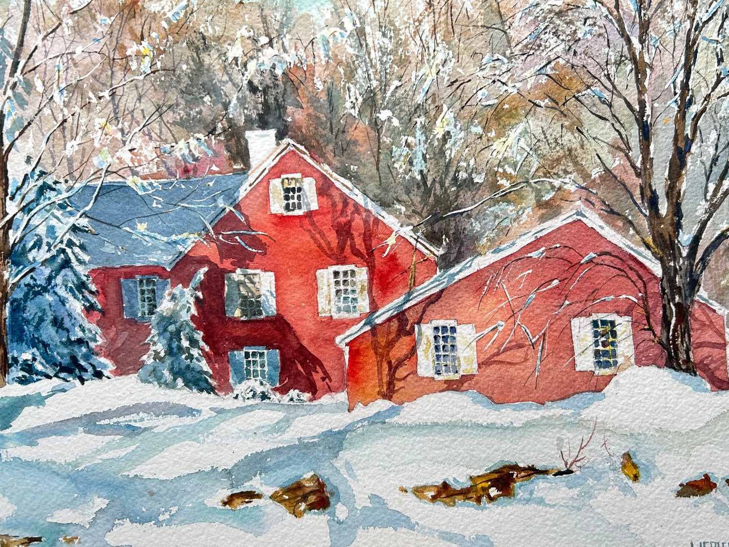 260211-18 Framed W Colman Original Watercolor of Red House