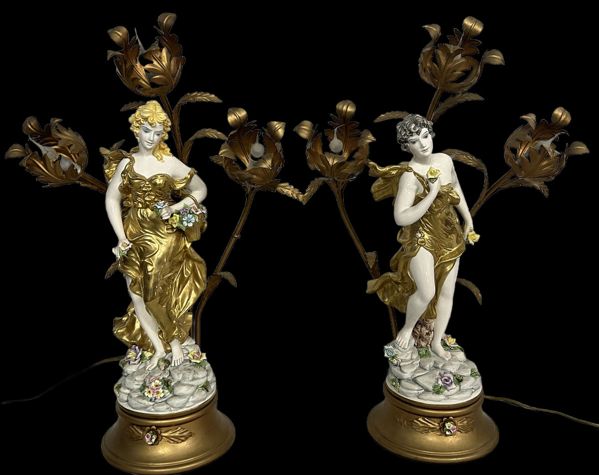 260916-5 Pair Art Nouveau Figurine Lamps