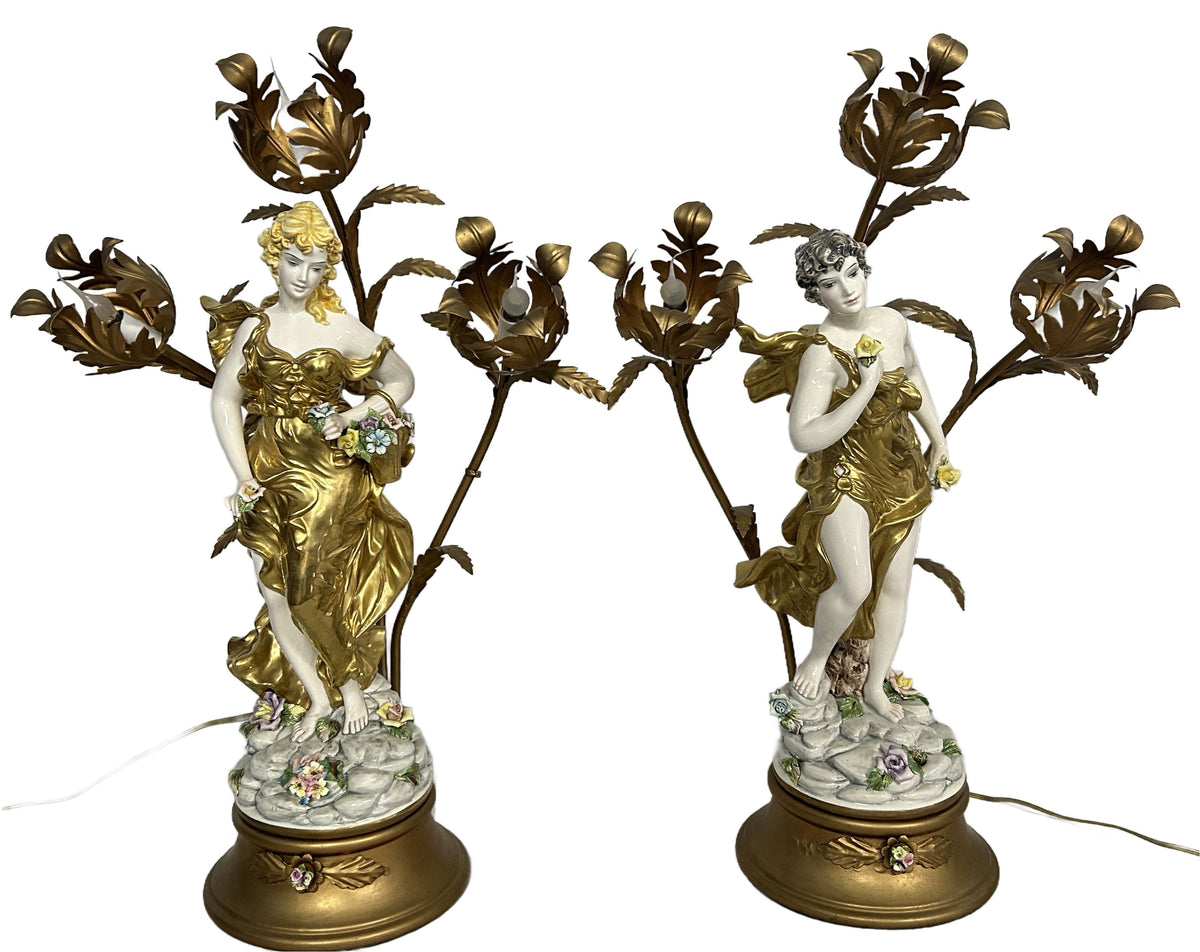 260916-5 Pair Art Nouveau Figurine Lamps