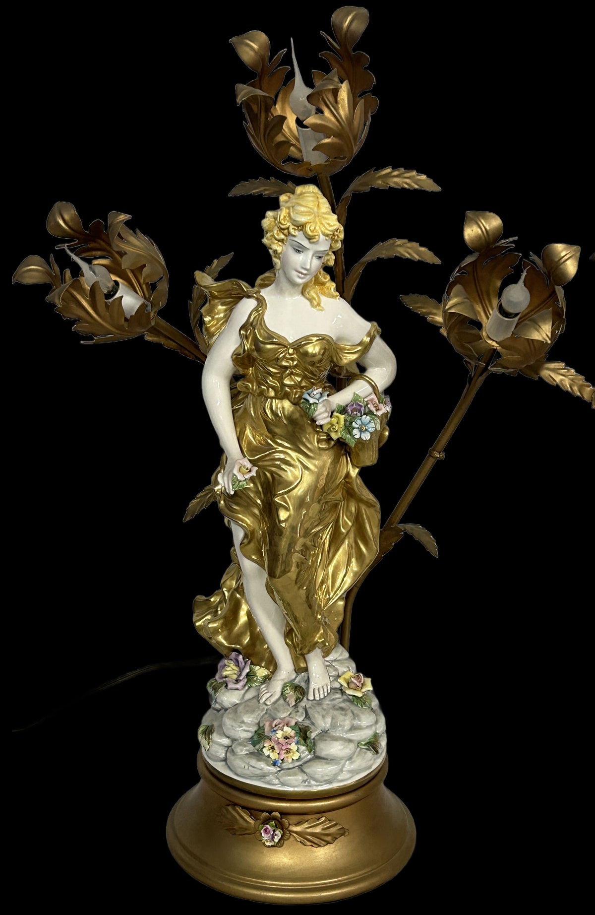 260916-5 Pair Art Nouveau Figurine Lamps