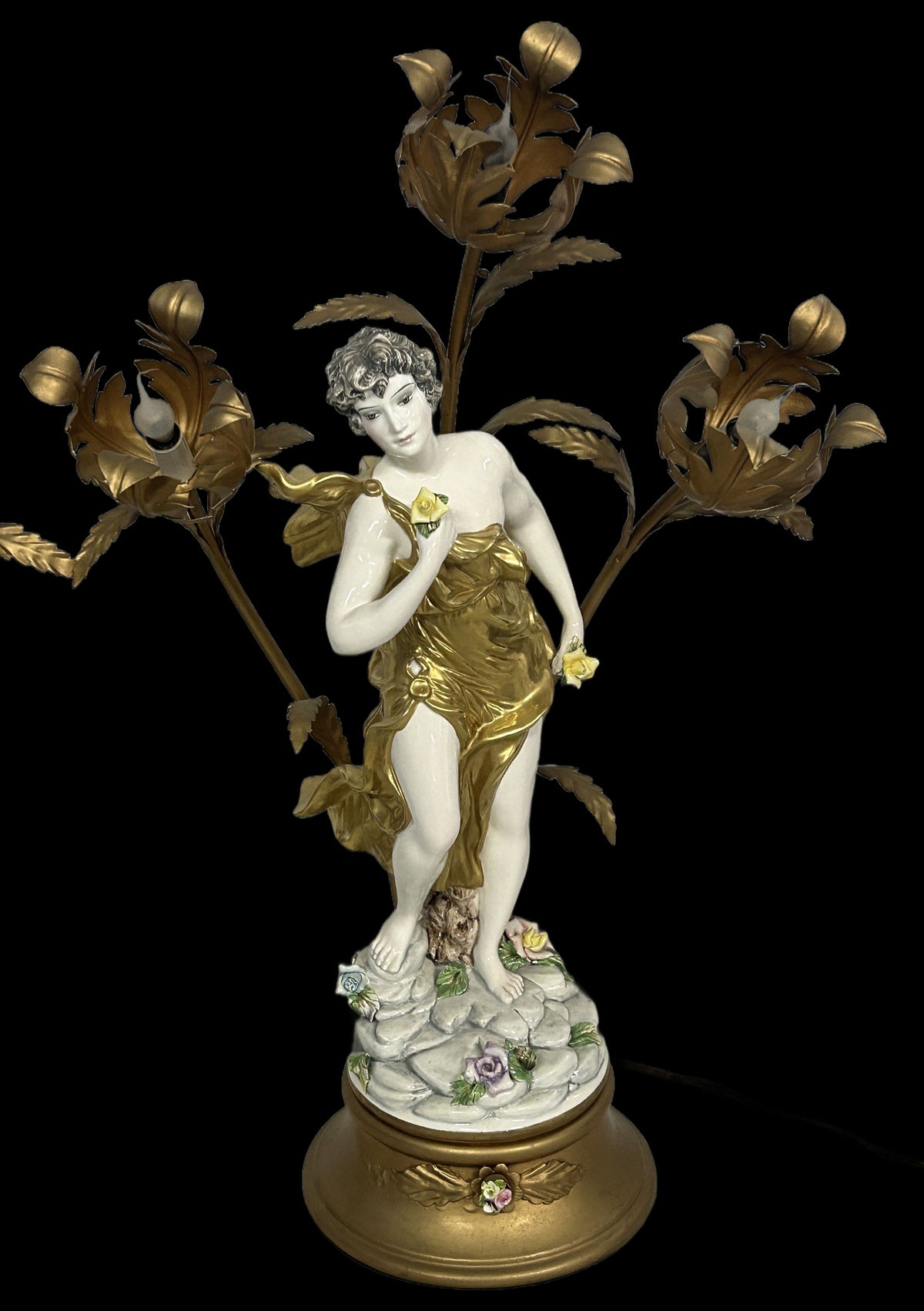 260916-5 Pair Art Nouveau Figurine Lamps
