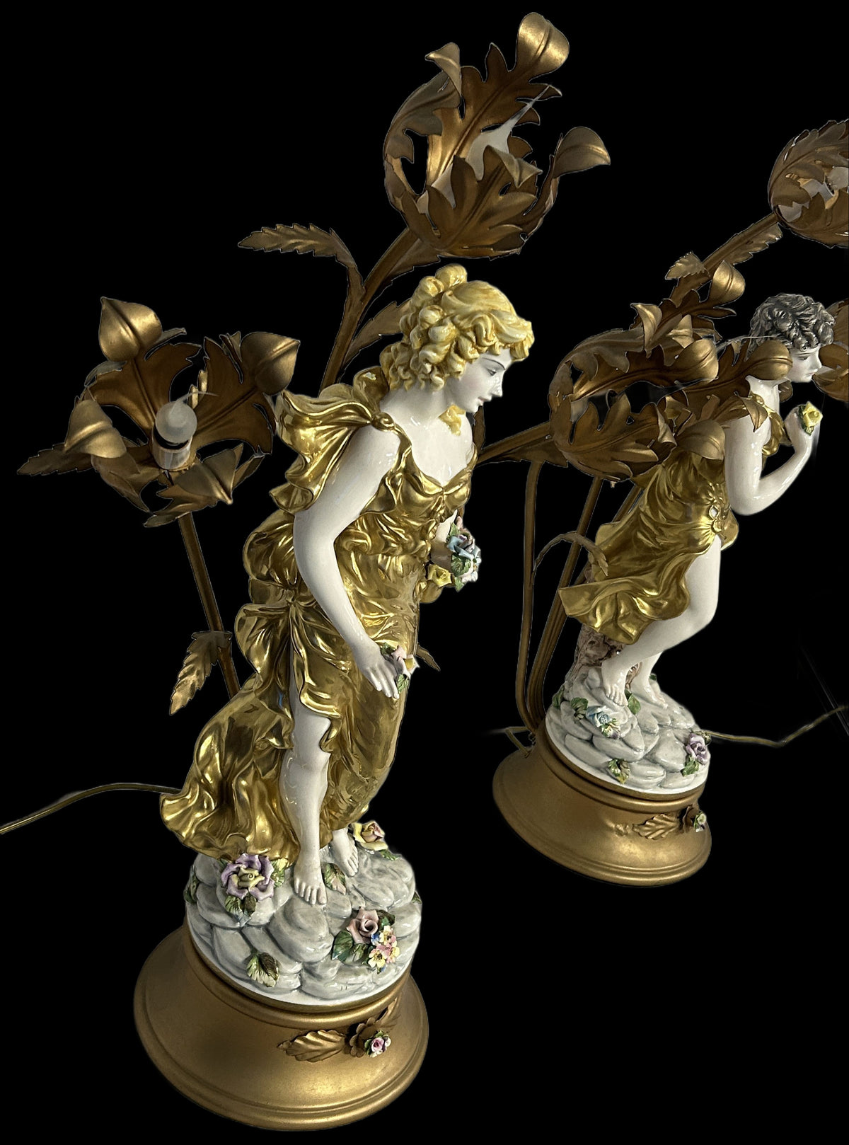 260916-5 Pair Art Nouveau Figurine Lamps