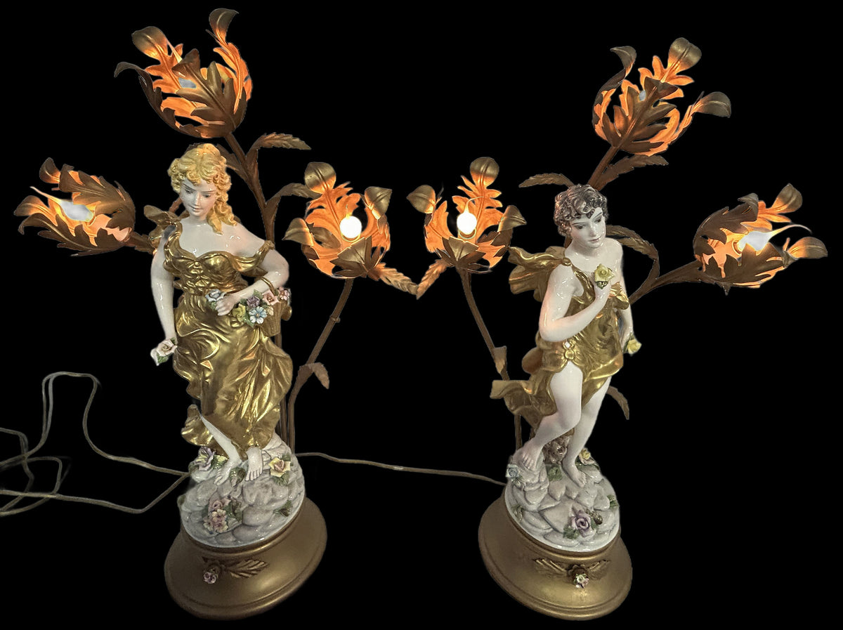 260916-5 Pair Art Nouveau Figurine Lamps