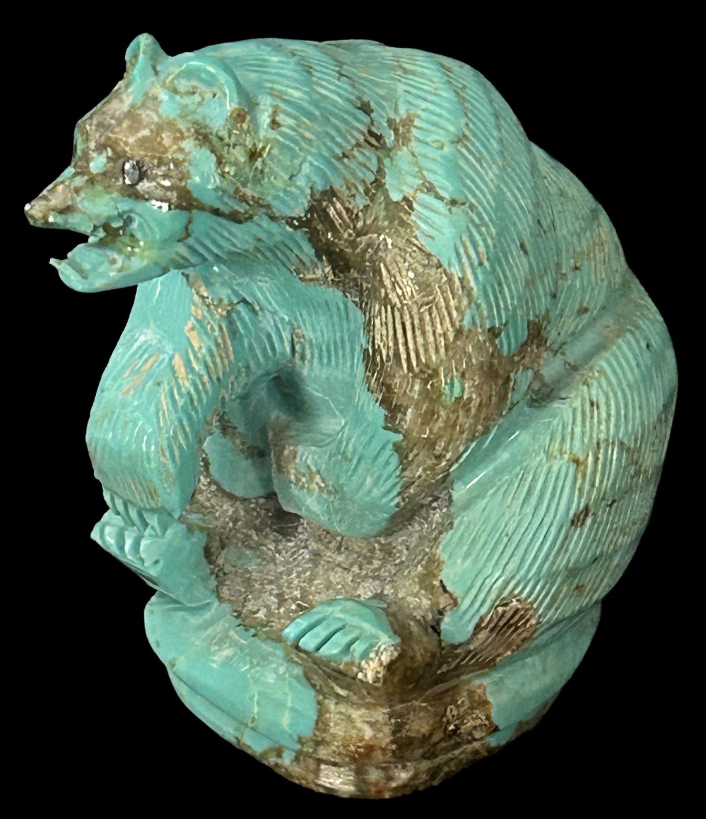 260610-2 Zuni Carved Turquoise Boulder Bear