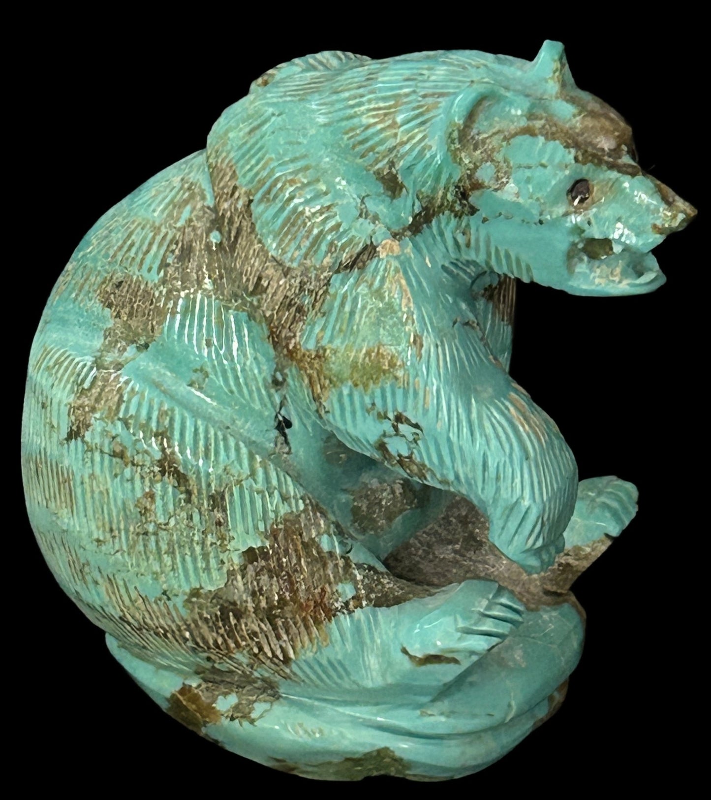 260610-2 Zuni Carved Turquoise Boulder Bear