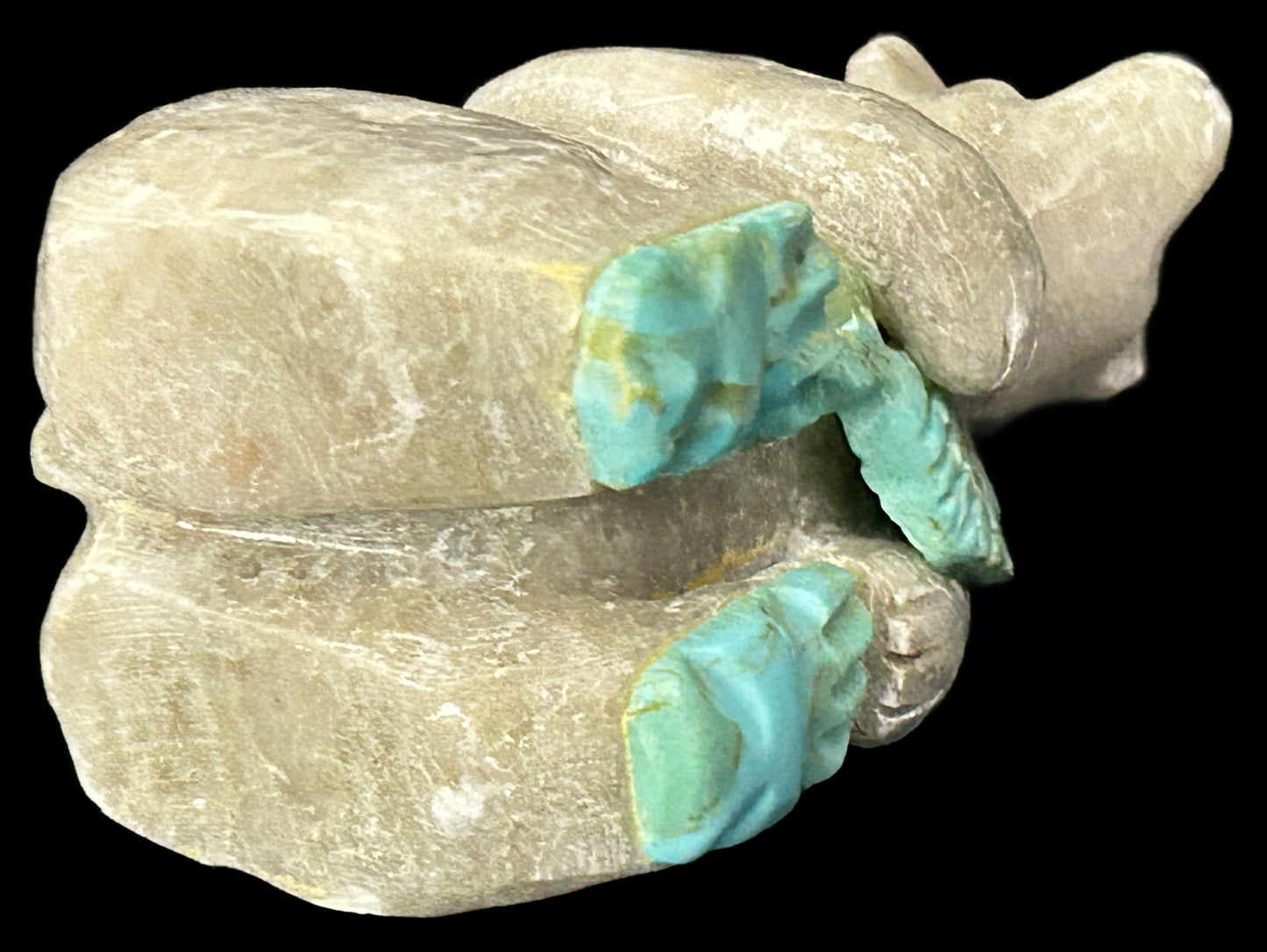 260610-3 Zuni Carved Stone Bear With Turquoise Accents
