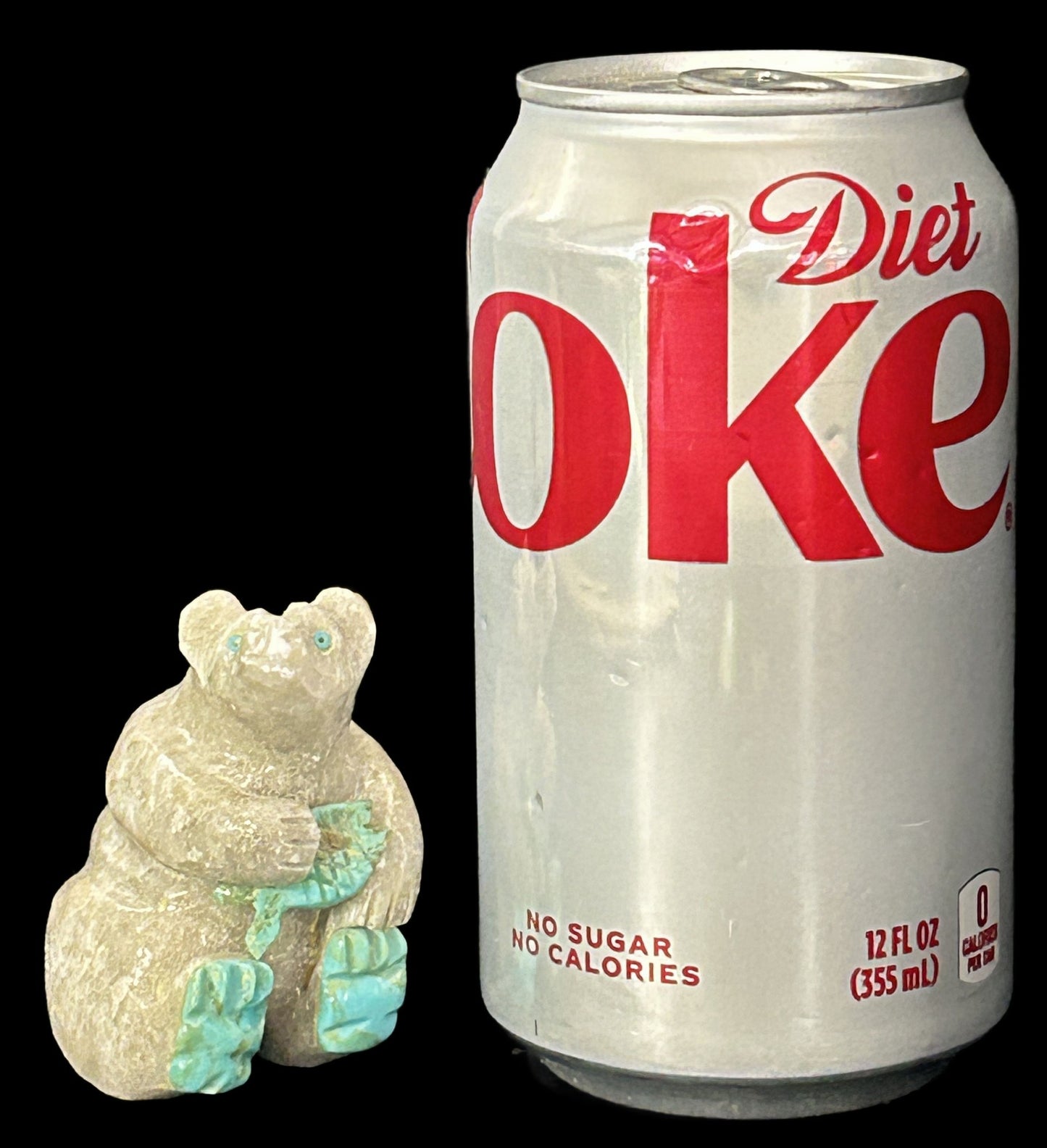 260610-3 Zuni Carved Stone Bear With Turquoise Accents