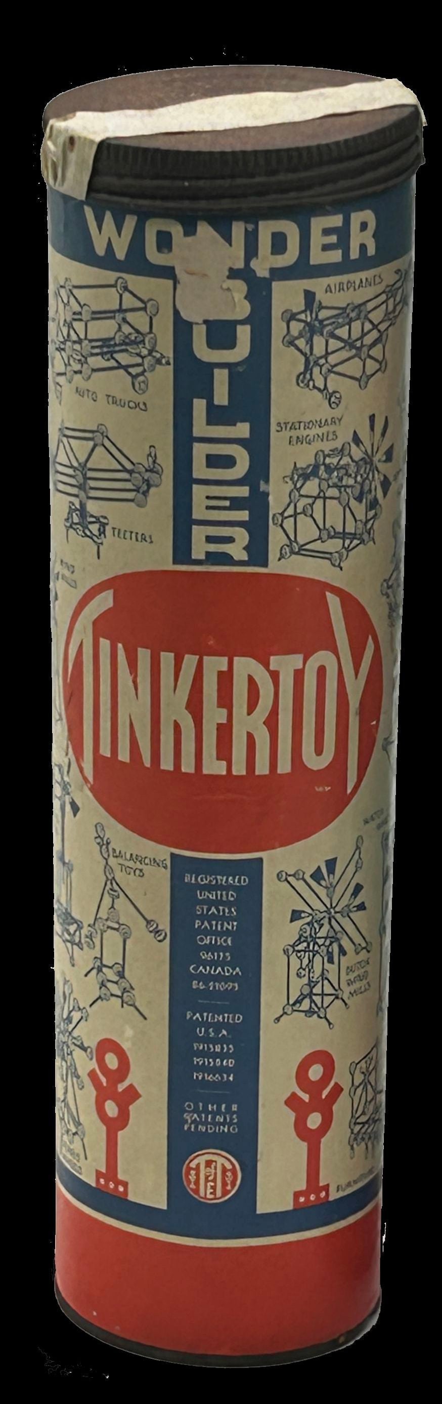 250514-22A Vintage Tinker Toy Tube of Building Toys
