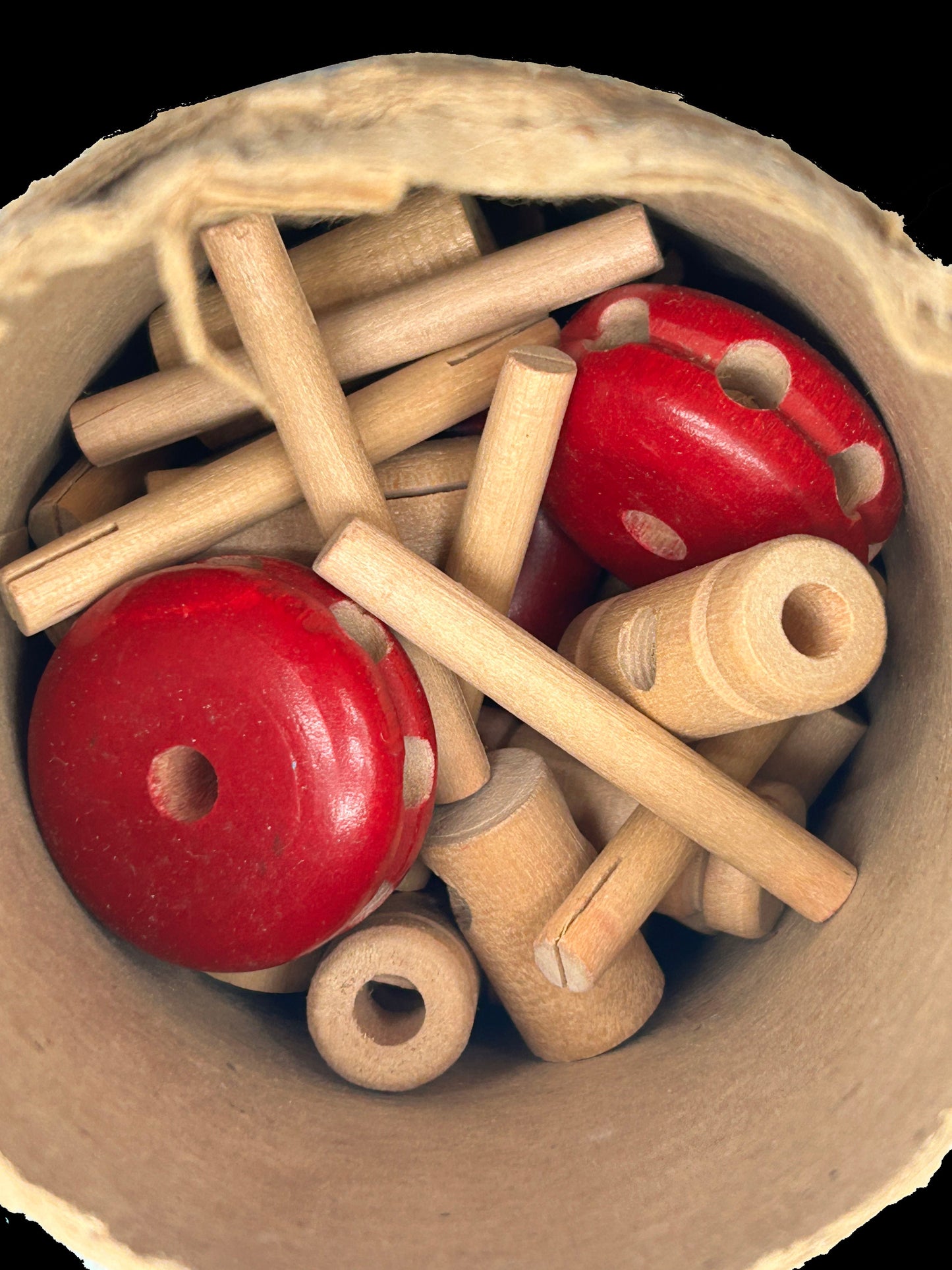 250514-22A Vintage Tinker Toy Tube of Building Toys