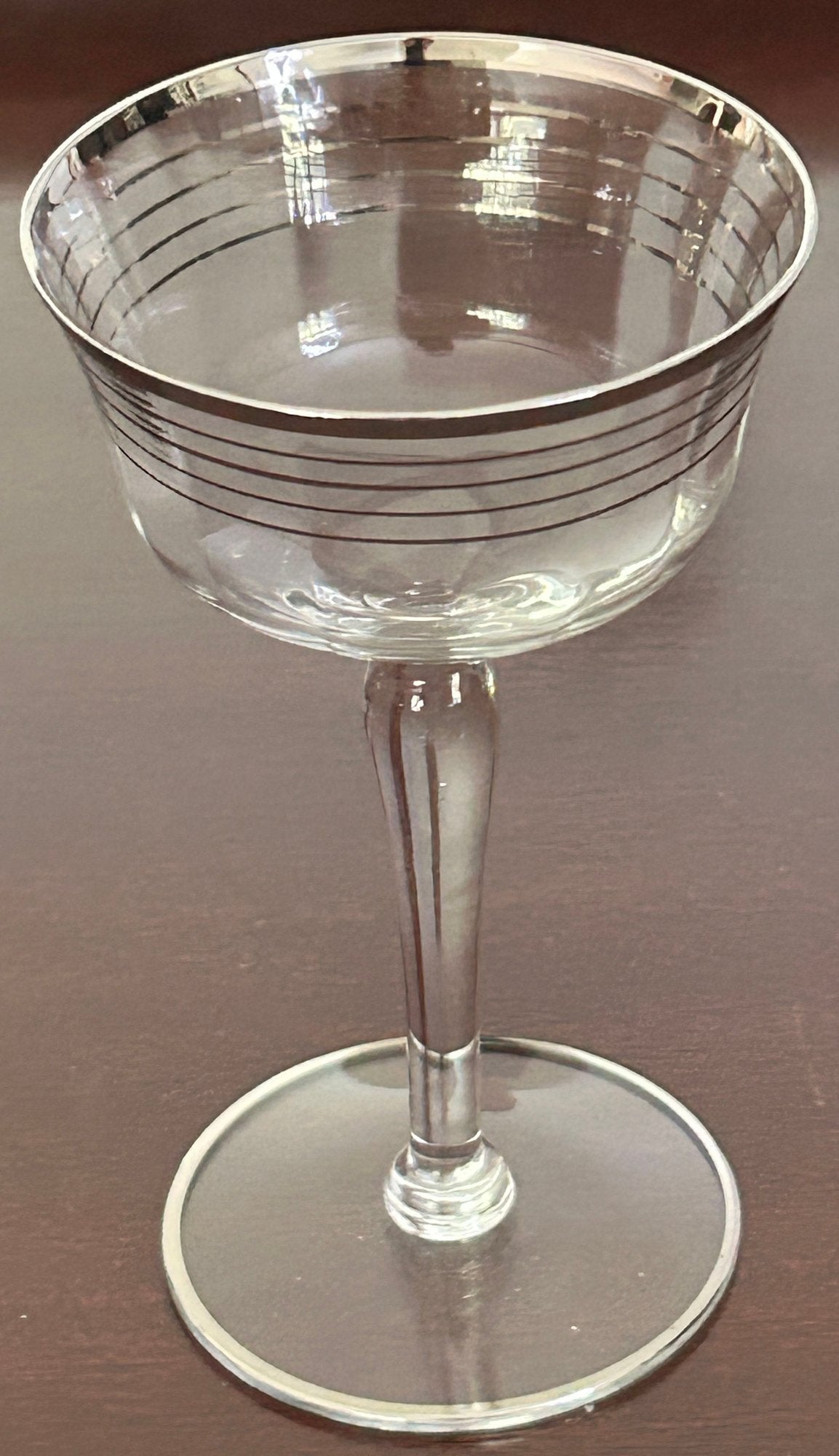 250814-9 7pcs Art Deco Platinum Ringed Champagne Coupes