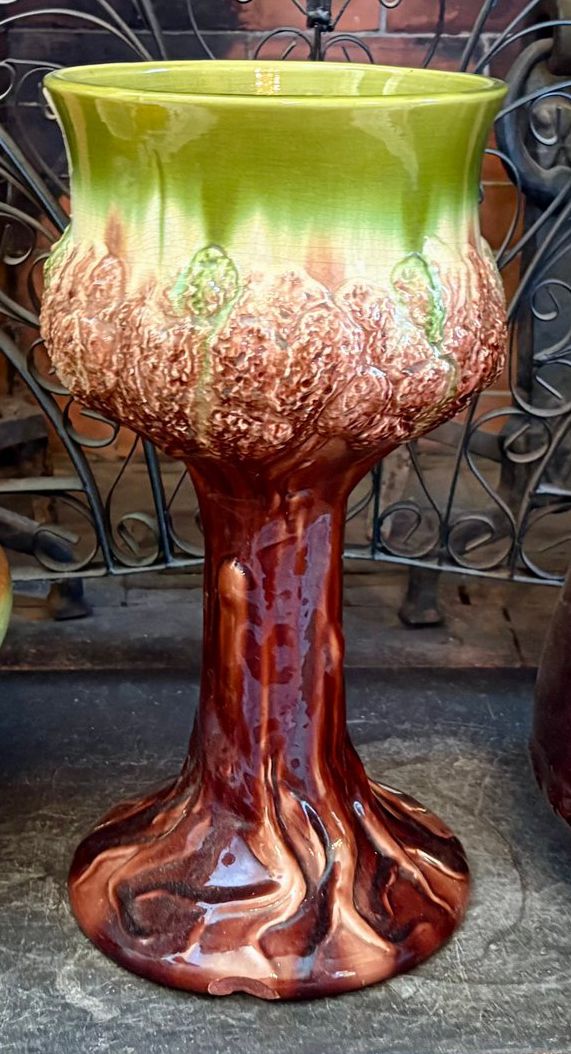 260830-3B Chalice Form Majolica Floor Vase