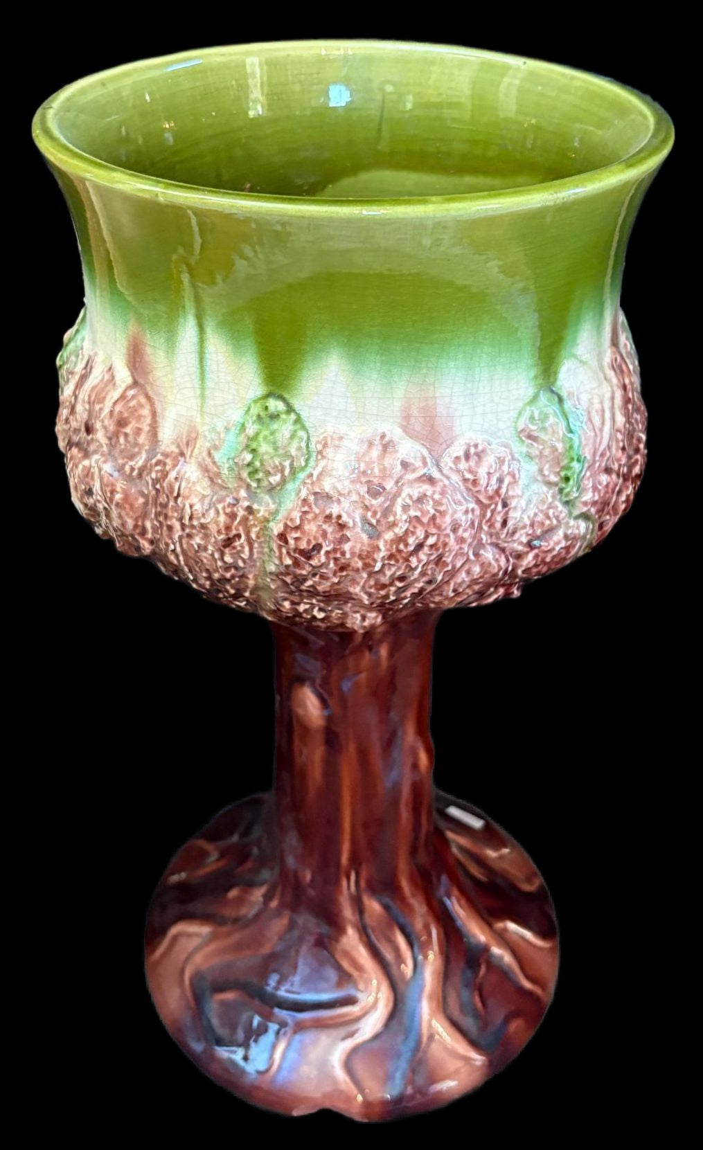 260830-3B Chalice Form Majolica Floor Vase