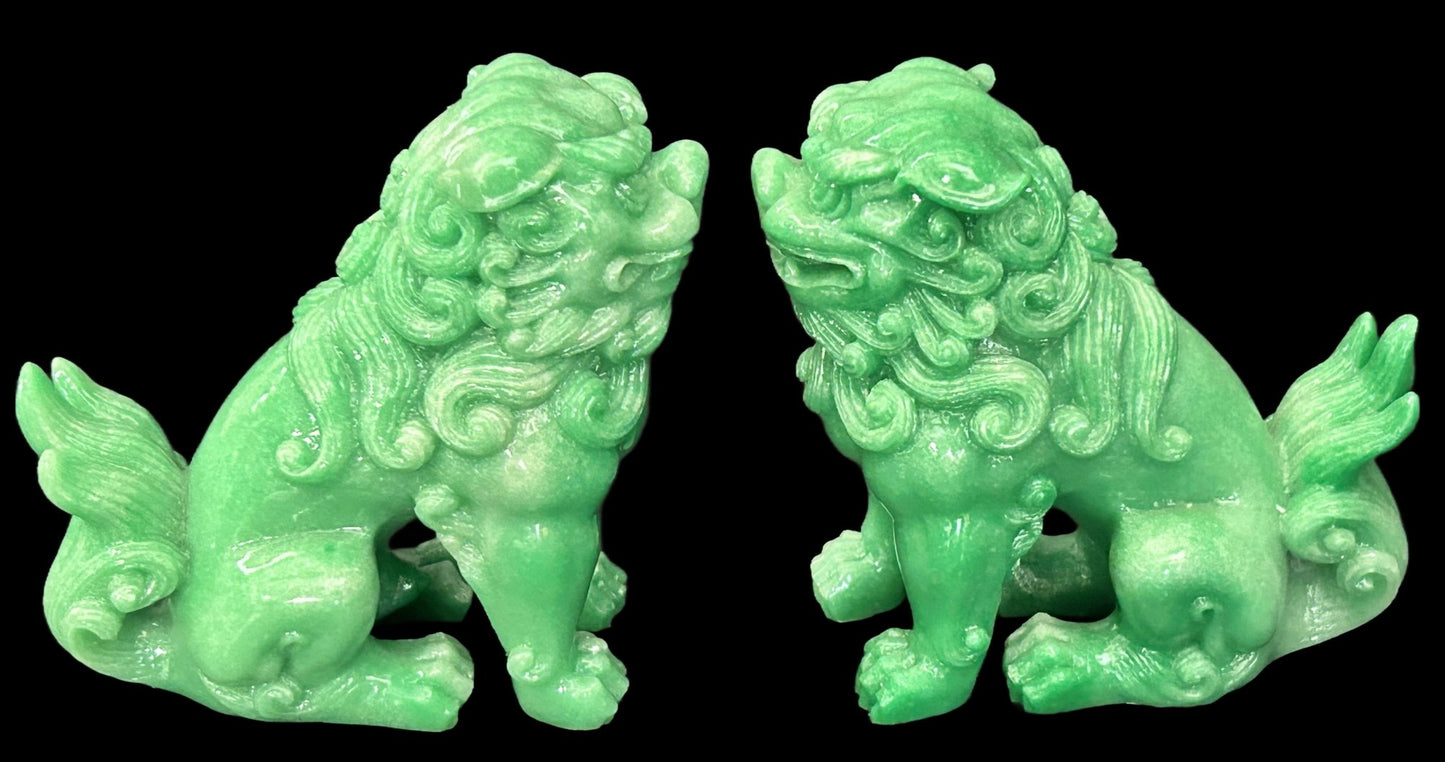 250806-11 Pair Faux Green Jade Foo Dogs
