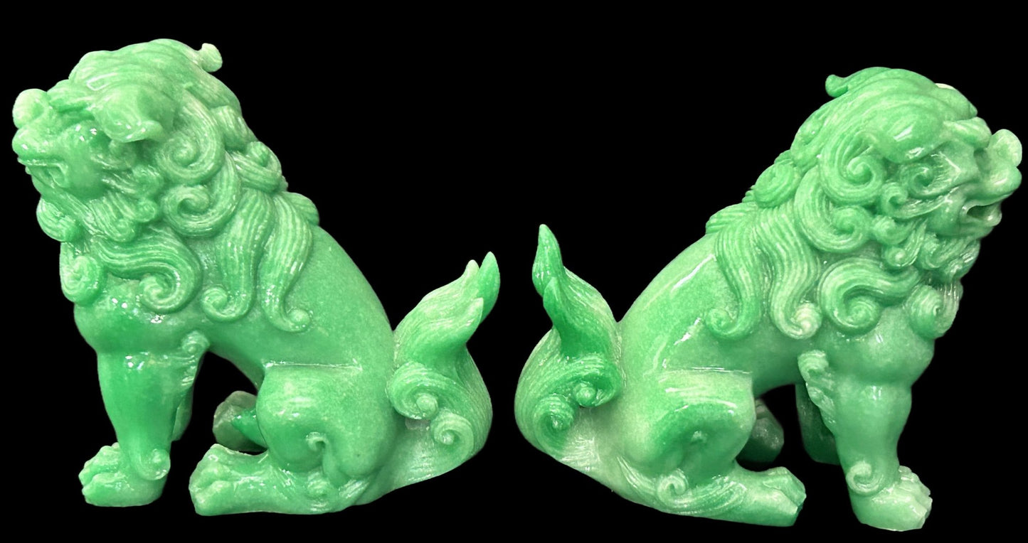 250806-11 Pair Faux Green Jade Foo Dogs