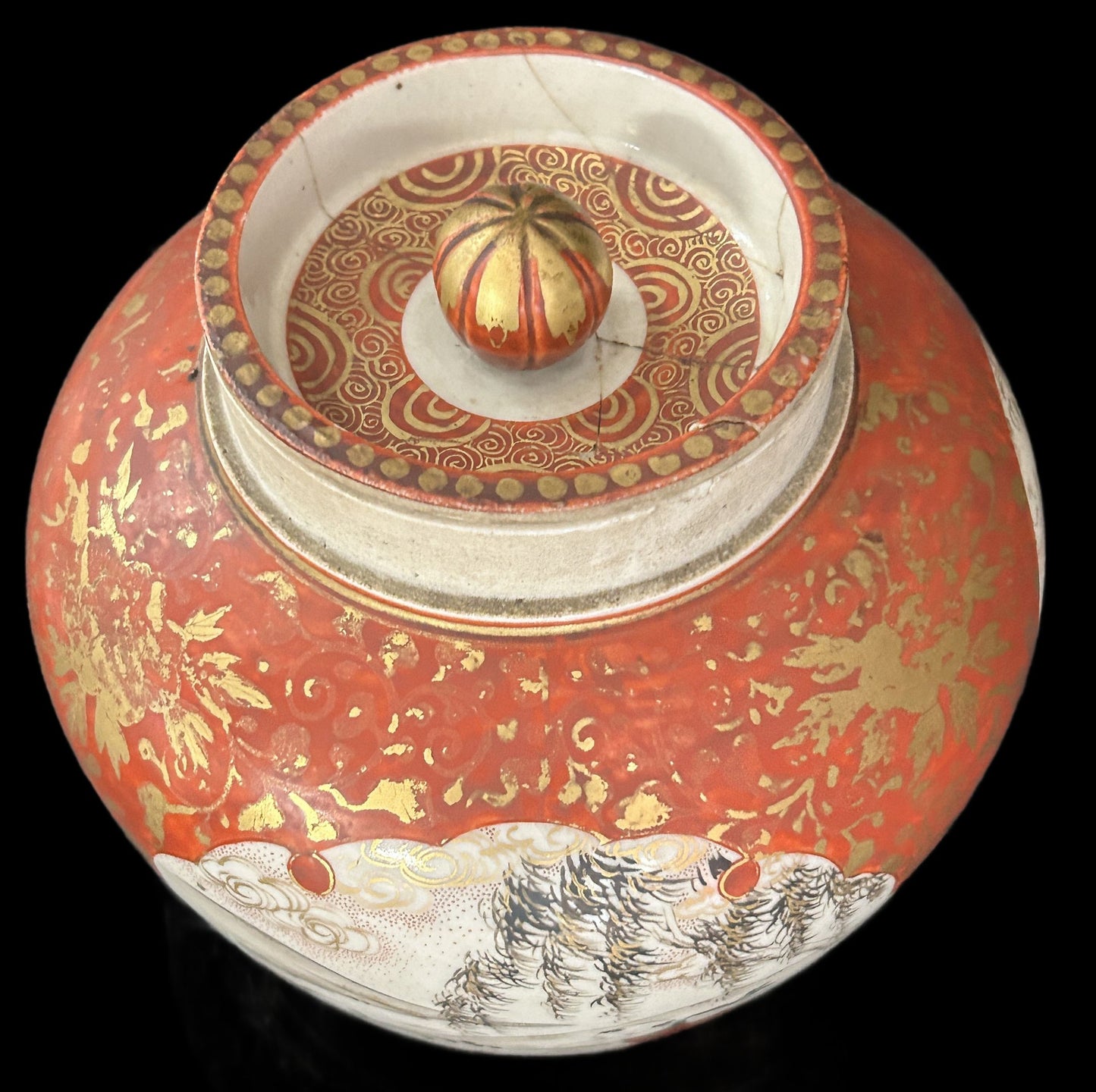 250806-12 Antique Katani Style Meiji Ginger Jar On Stand