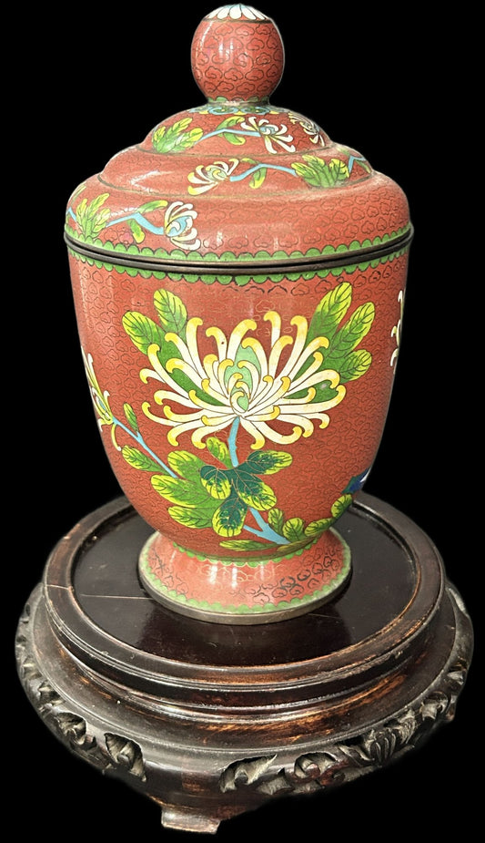 250806-13 Antique Chinese Cloisonne Lidded Jar