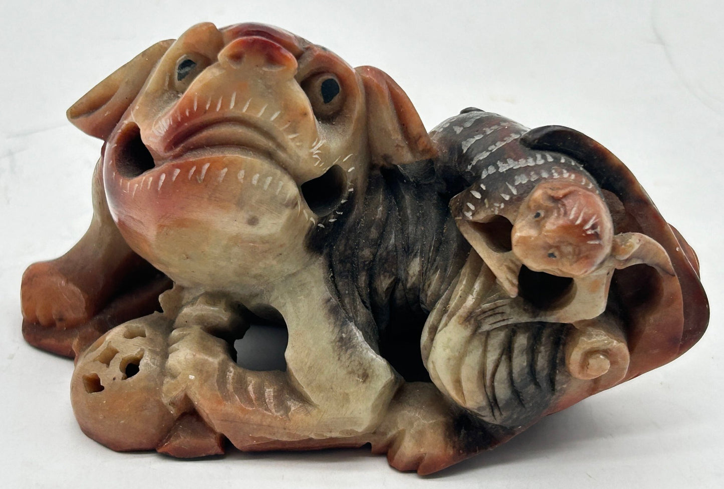 280806-14 Chinese Carved Soapstone Dog & Monkey
