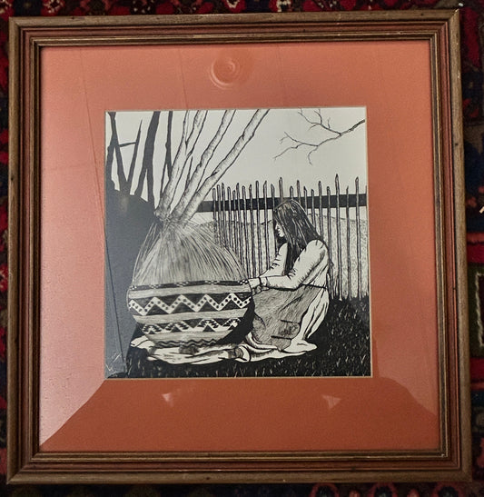 240905-5 Indian Weaving Basket - Original Pen & Ink