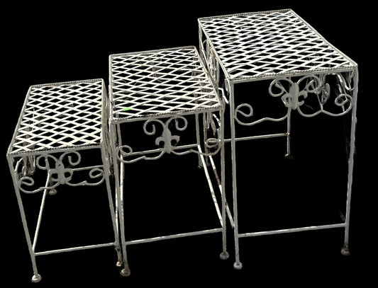 260610-8 3-Pcs Graduated White Metal Outdoor Table