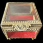 250219-2 Filigree French Brass & Beveled Glass Footed Jewelry Casket