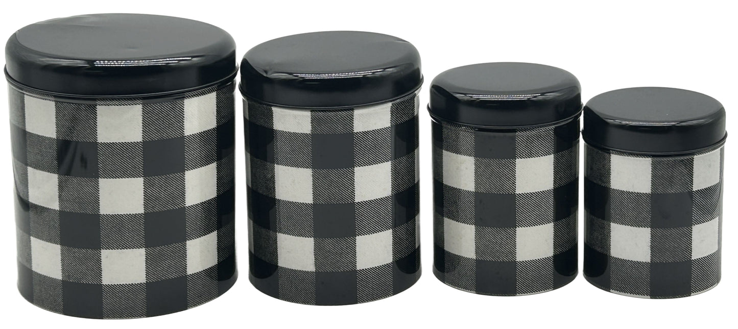 260225-2 4 Pcs Black & White Plaid Metal Nesting Canister Set
