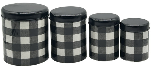 260225-2 4 Pcs Black & White Plaid Metal Nesting Canister Set