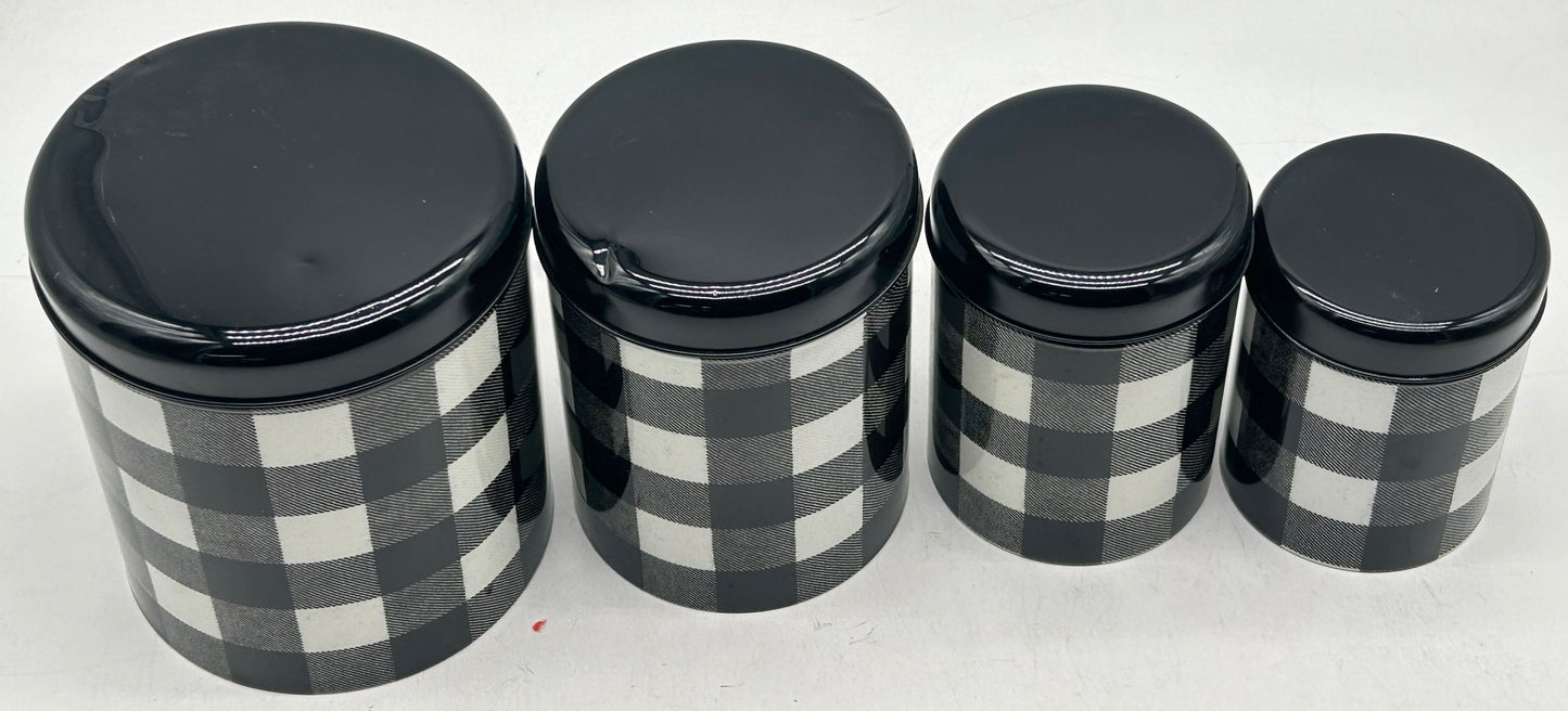 260225-2 4 Pcs Black & White Plaid Metal Nesting Canister Set
