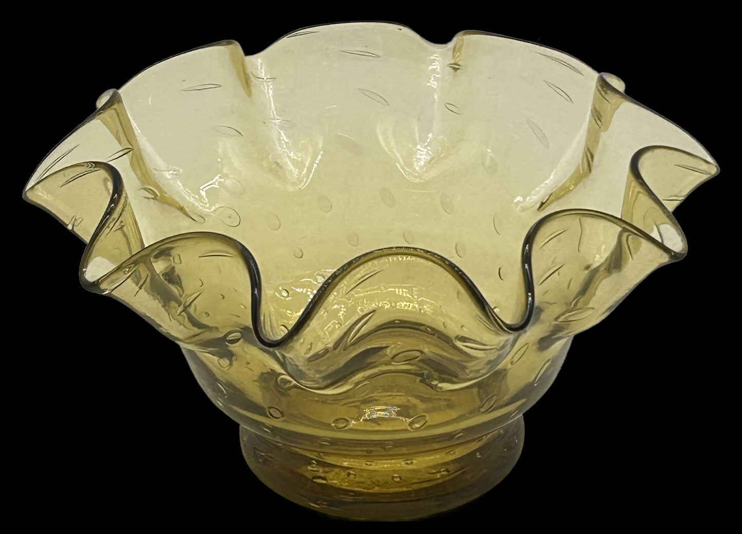 260225-3A MCM Blenko Amber Ruffled Rim Bowl