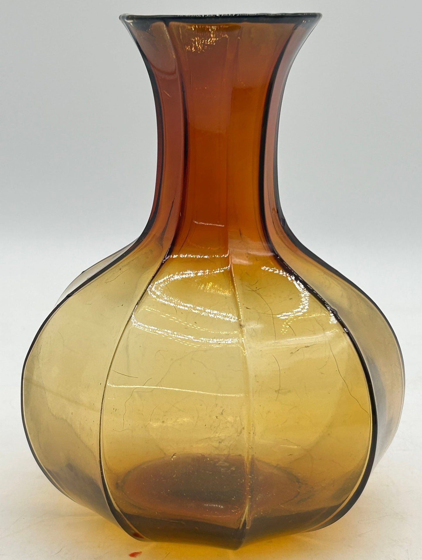 260225-3B MCM Amber 9-Sided Tiara Glass Carafe