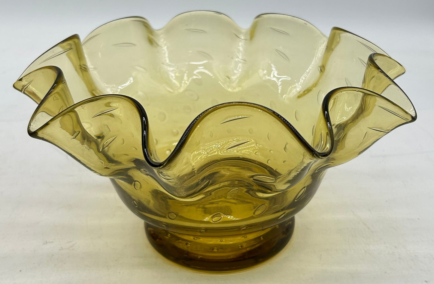 260225-3A MCM Blenko Amber Ruffled Rim Bowl