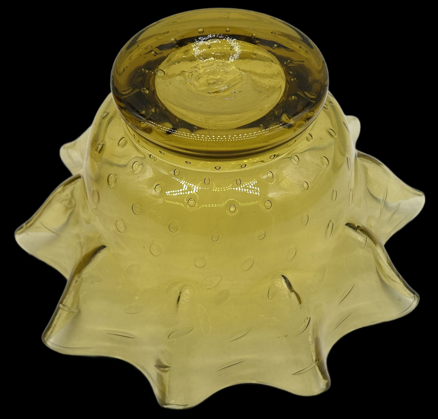 260225-3A MCM Blenko Amber Ruffled Rim Bowl