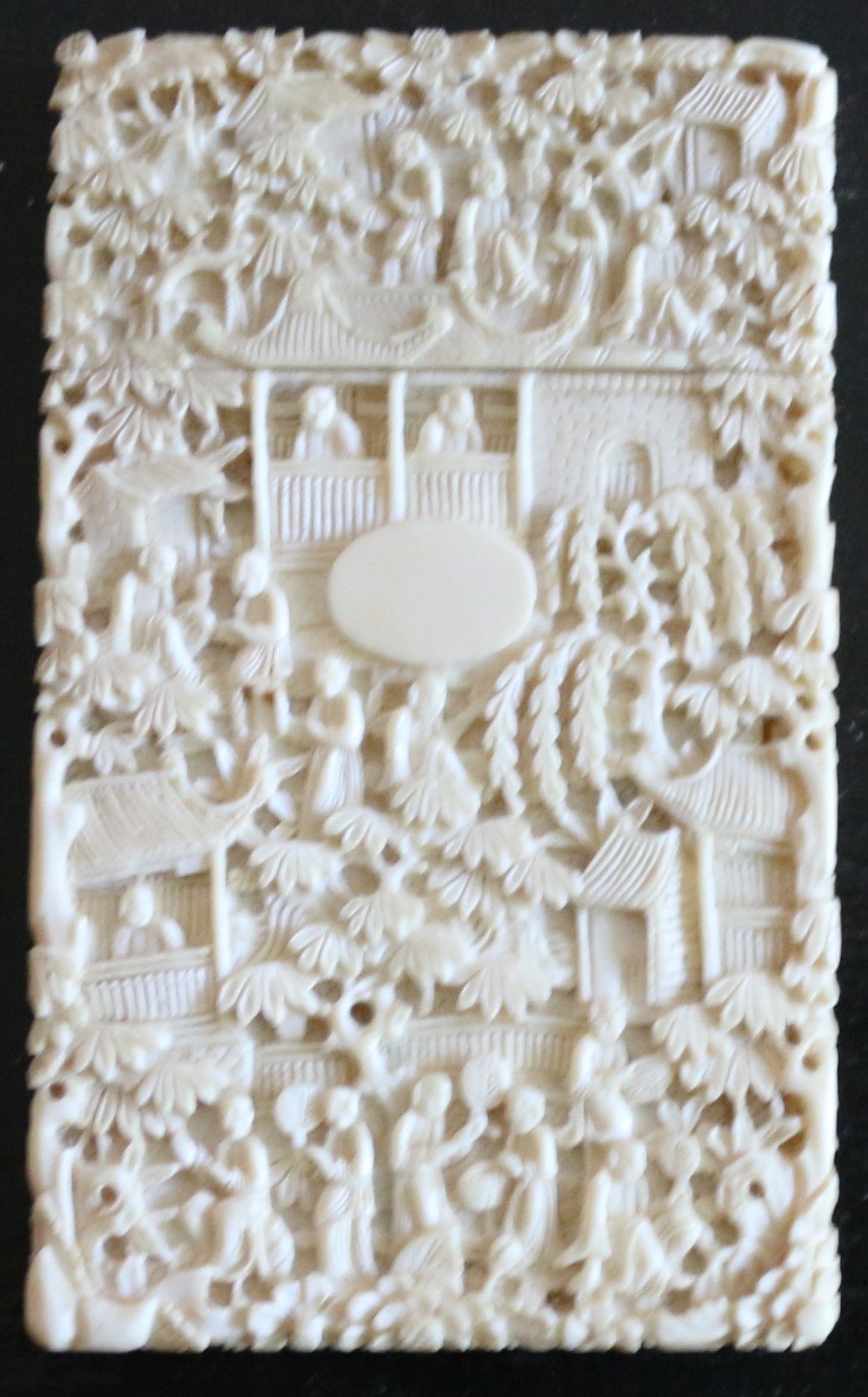 250814-4 Antique Intricately Carved Ivory Calling Card Case