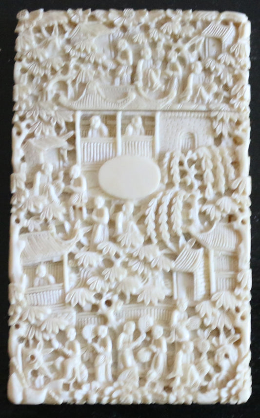 250814-4 Antique Intricately Carved Ivory Calling Card Case