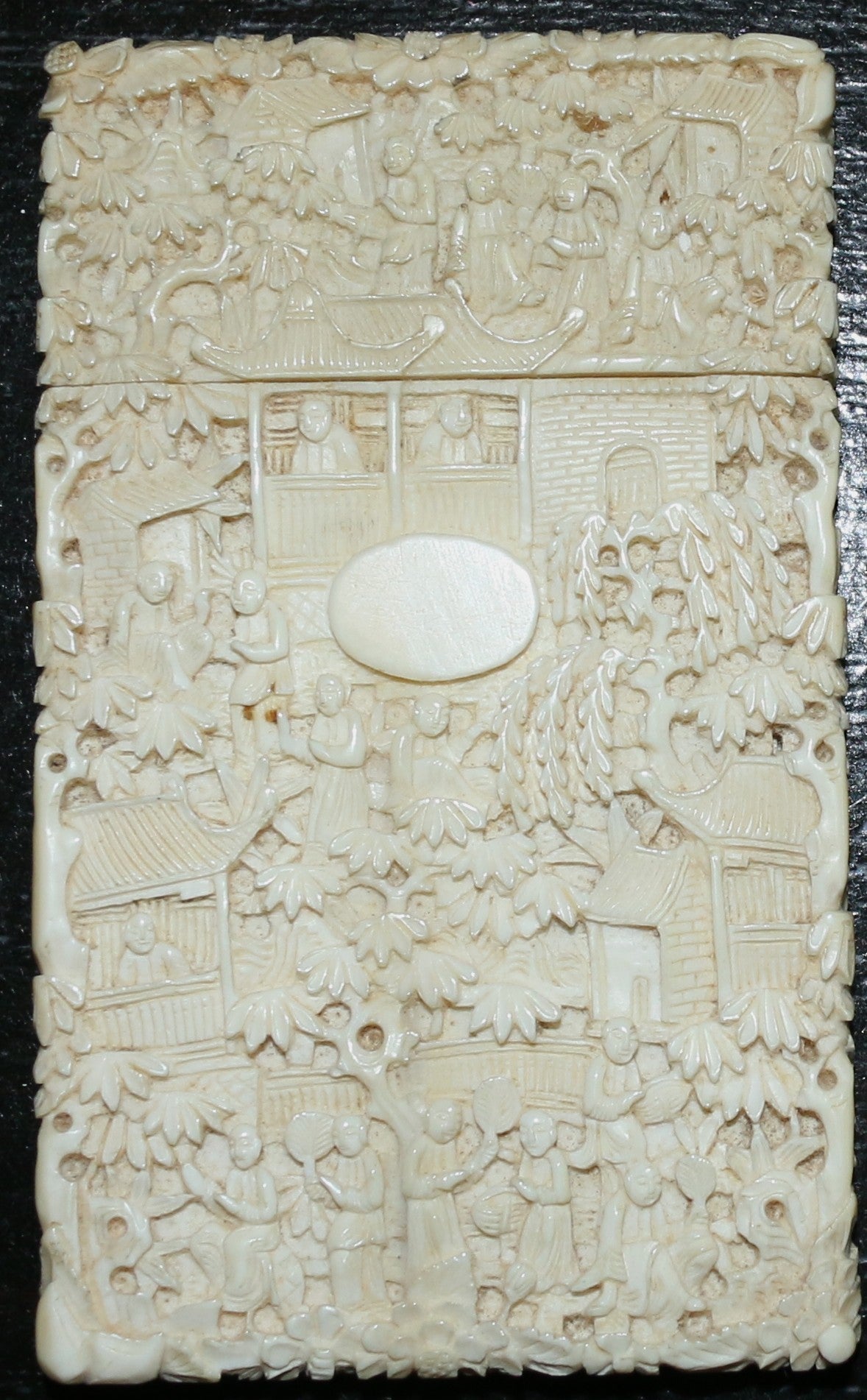 250814-4 Antique Intricately Carved Ivory Calling Card Case