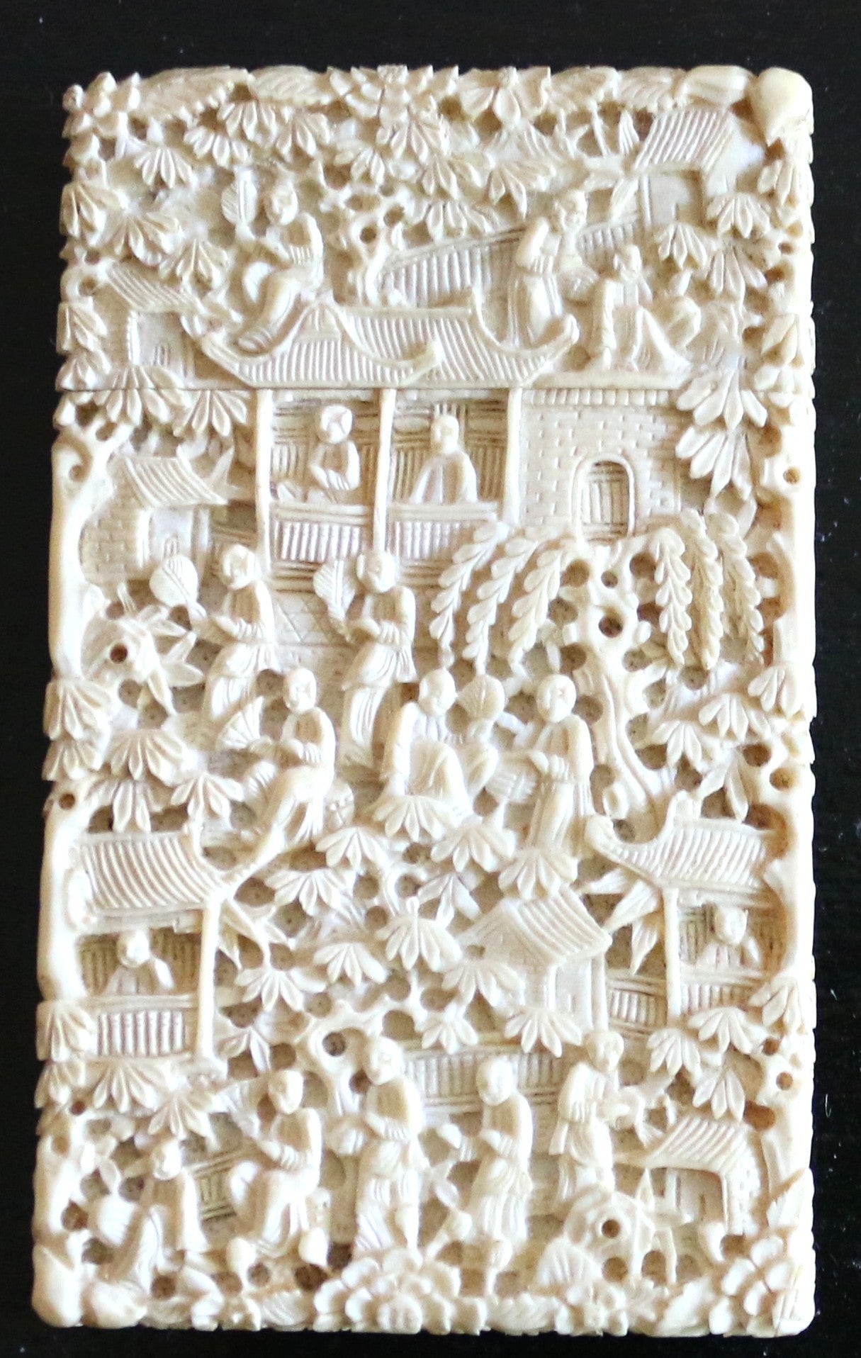 250814-4 Antique Intricately Carved Ivory Calling Card Case