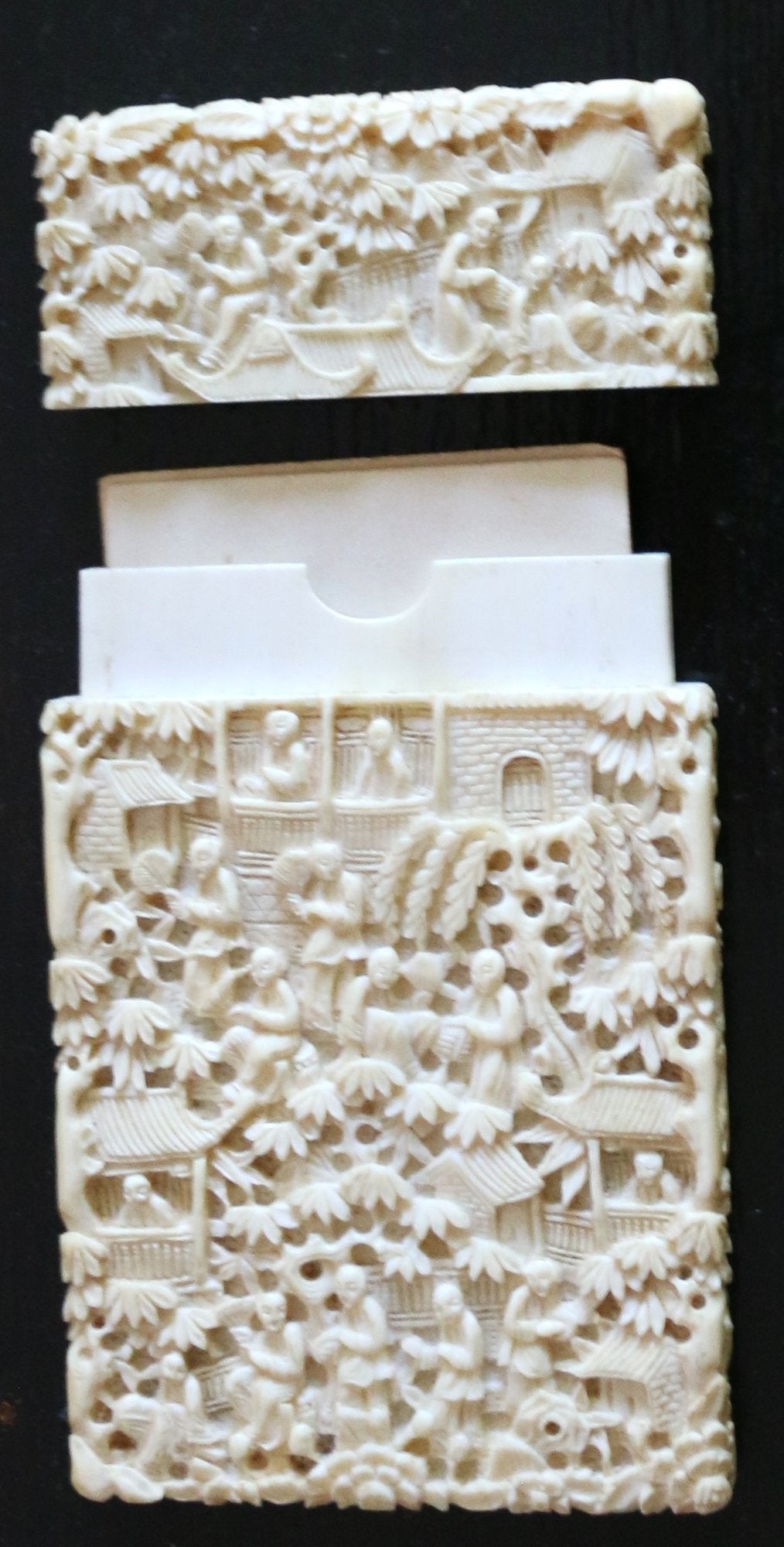 250814-4 Antique Intricately Carved Ivory Calling Card Case