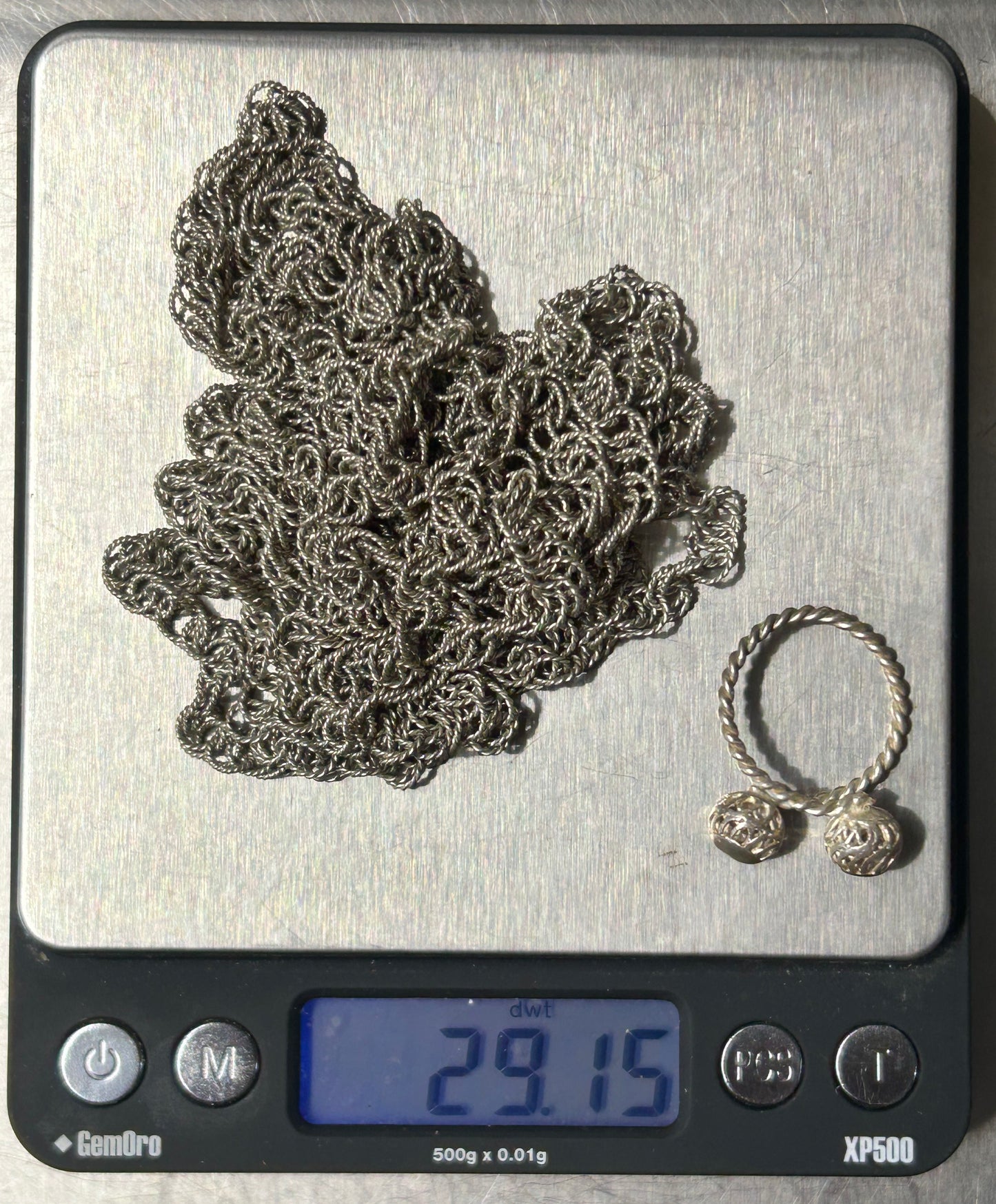 260225-6 Quikche Tribal Sterling Silver 72"L Chain & Ring