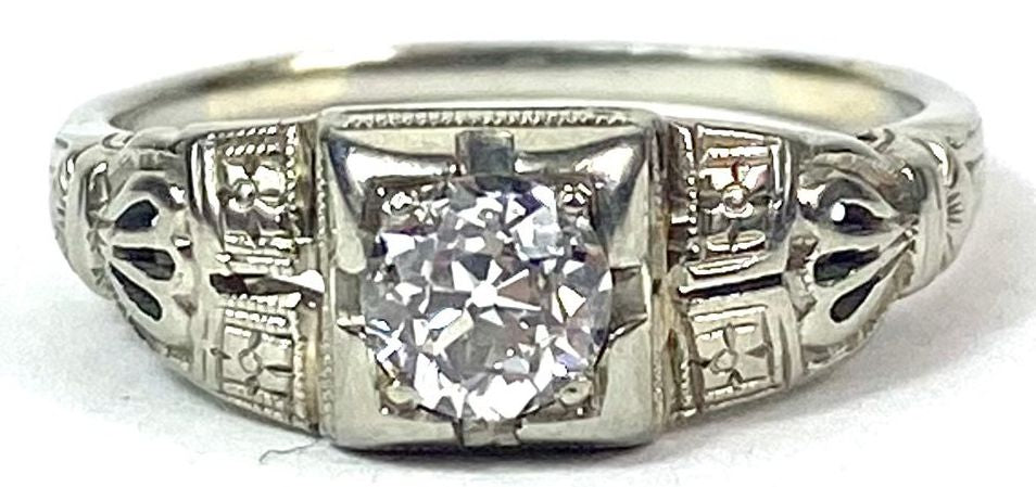 SZ 7 Art Deco .45 ct Diamond 14K WG Ring
