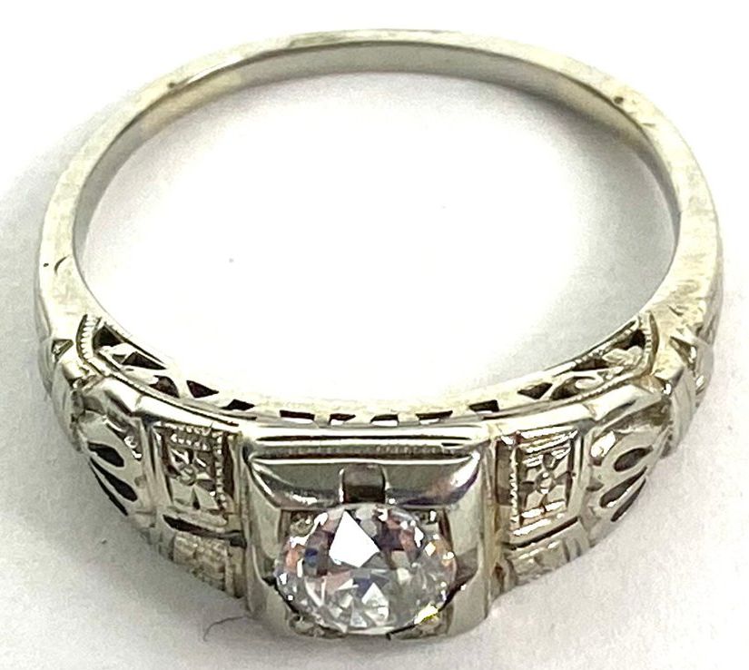 SZ 7 Art Deco .45 ct Diamond 14K WG Ring