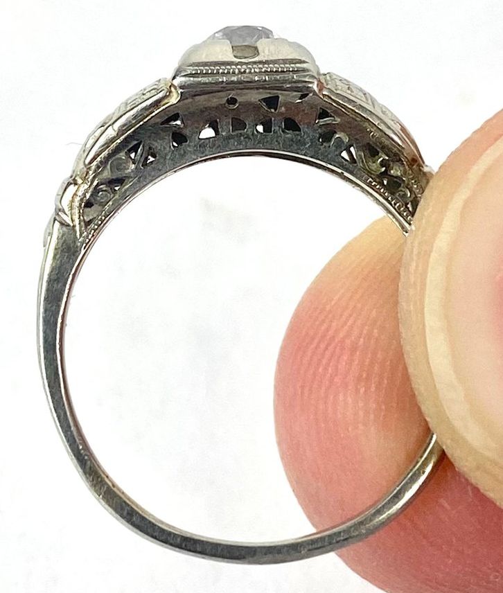 SZ 7 Art Deco .45 ct Diamond 14K WG Ring