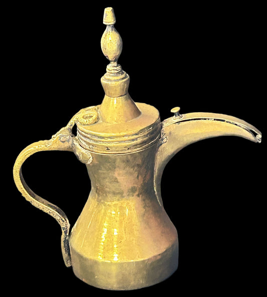 250806-22 Antique Brass Arabic Dallah Coffee Pot, 10"H
